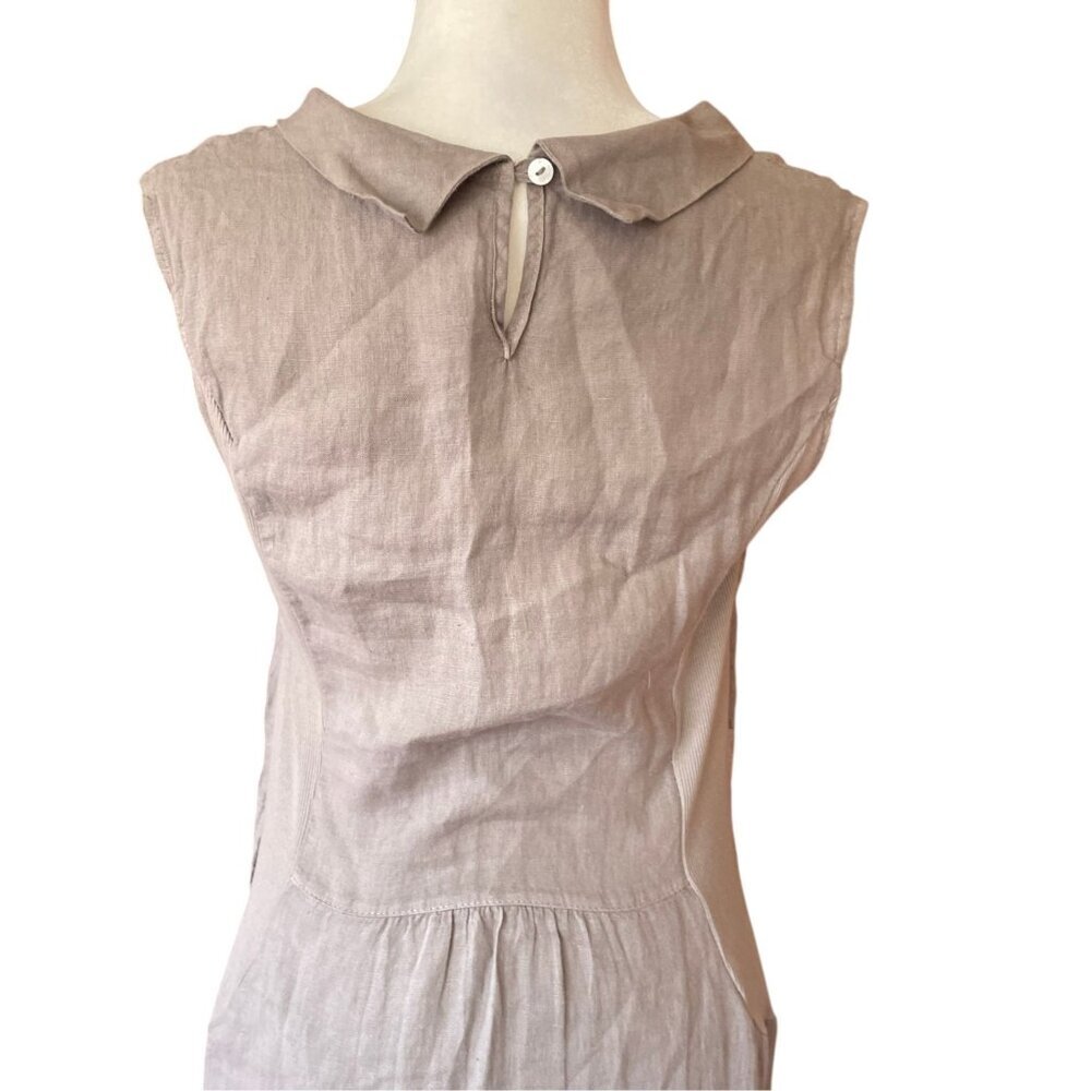 Lina Tomei Italian Linen Grey Embroidered Shift Dress Sz M - Picture 3 of 13